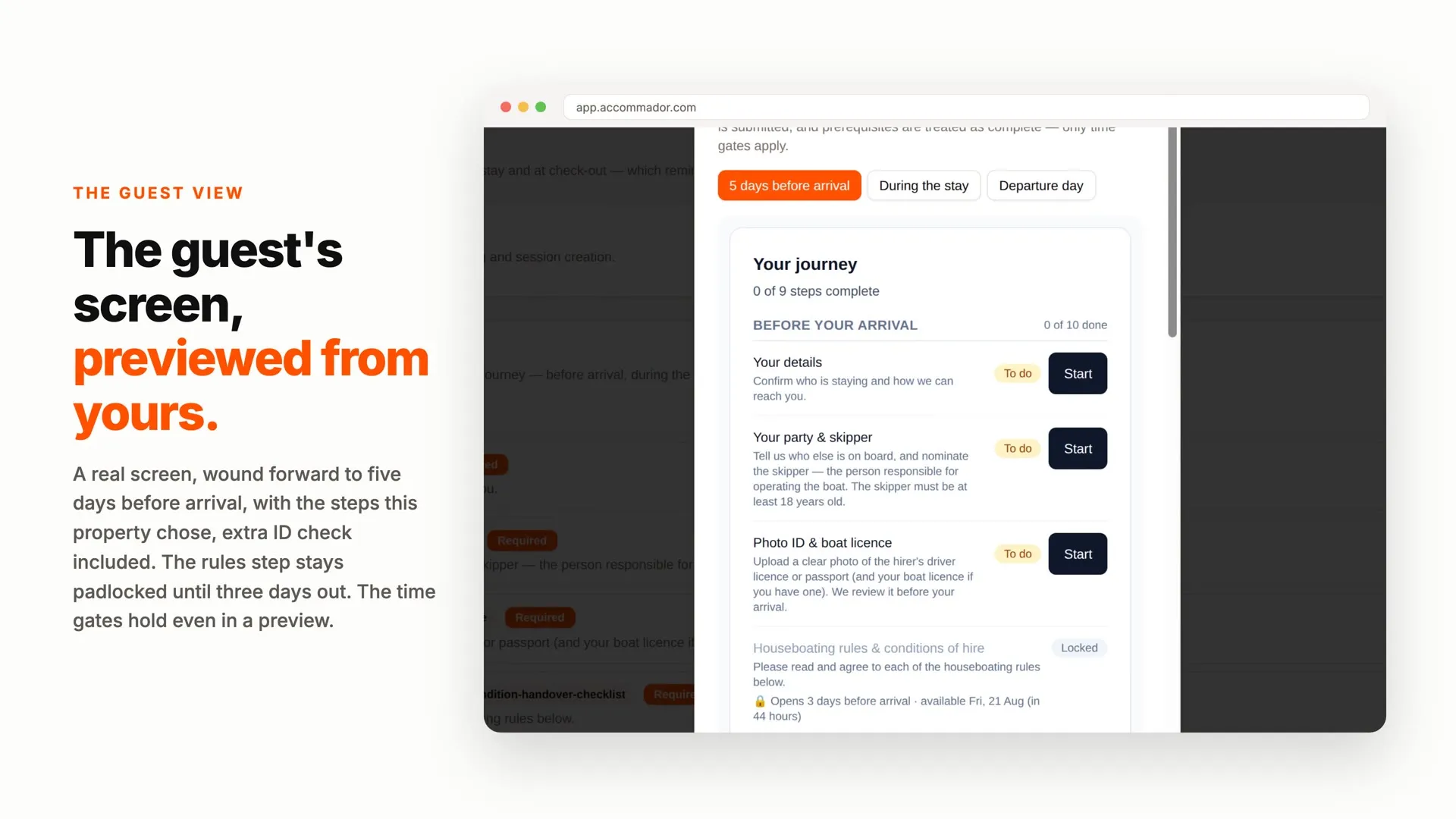 Preview of the Accommador Guest journey & online check-in explainer