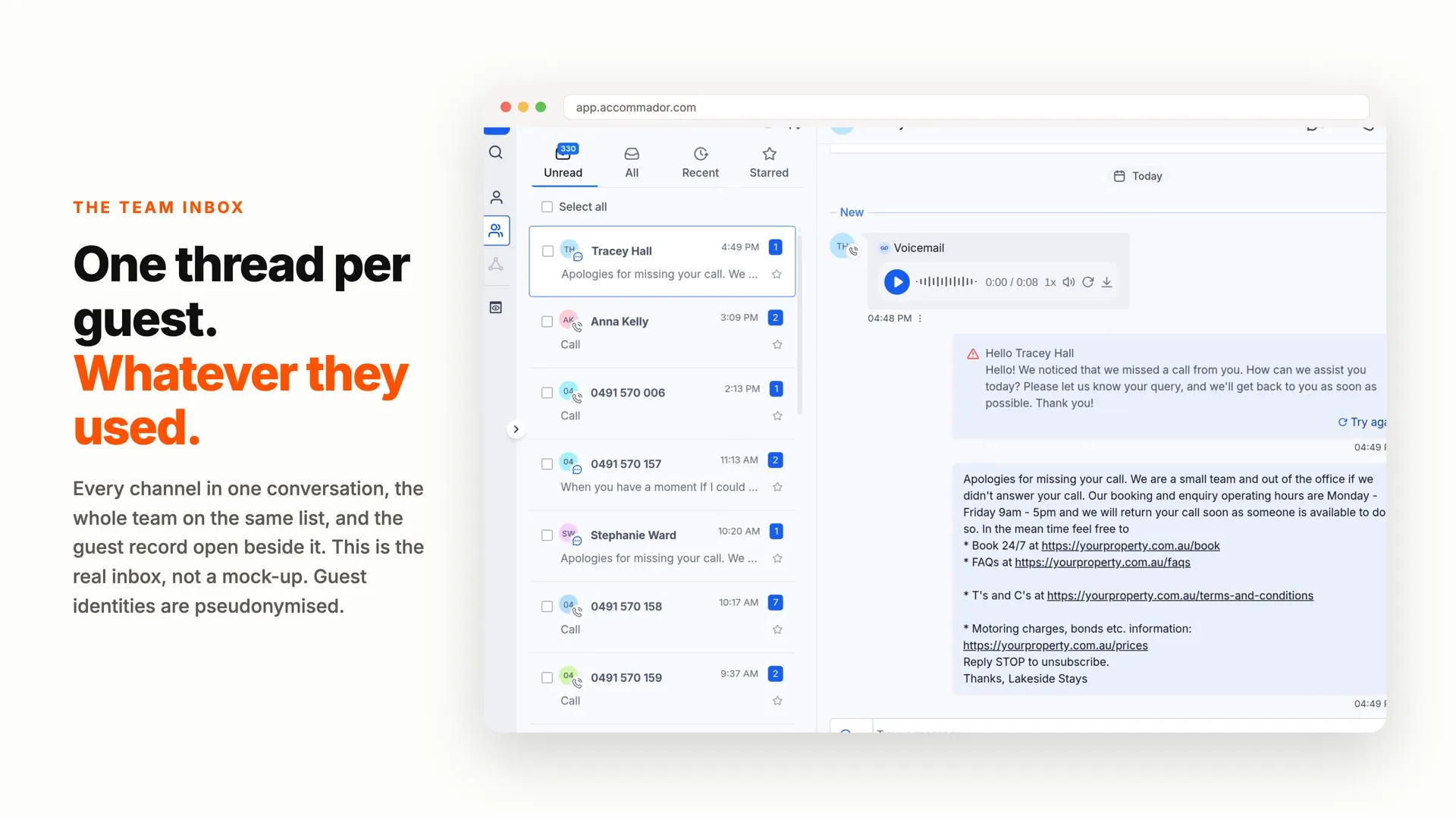 Preview of the Accommador One guest inbox explainer