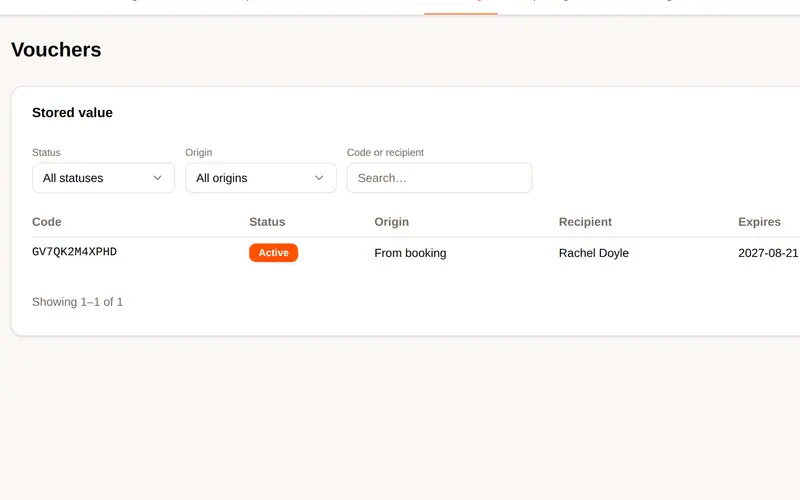 Gift vouchers & credit in Accommador