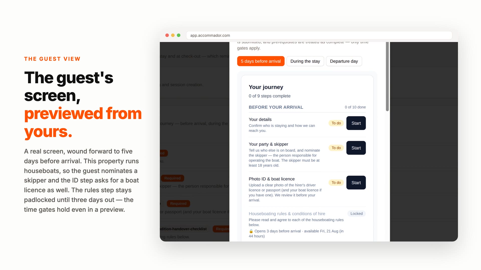 Preview of the Accommador guest journey & online check-in explainer