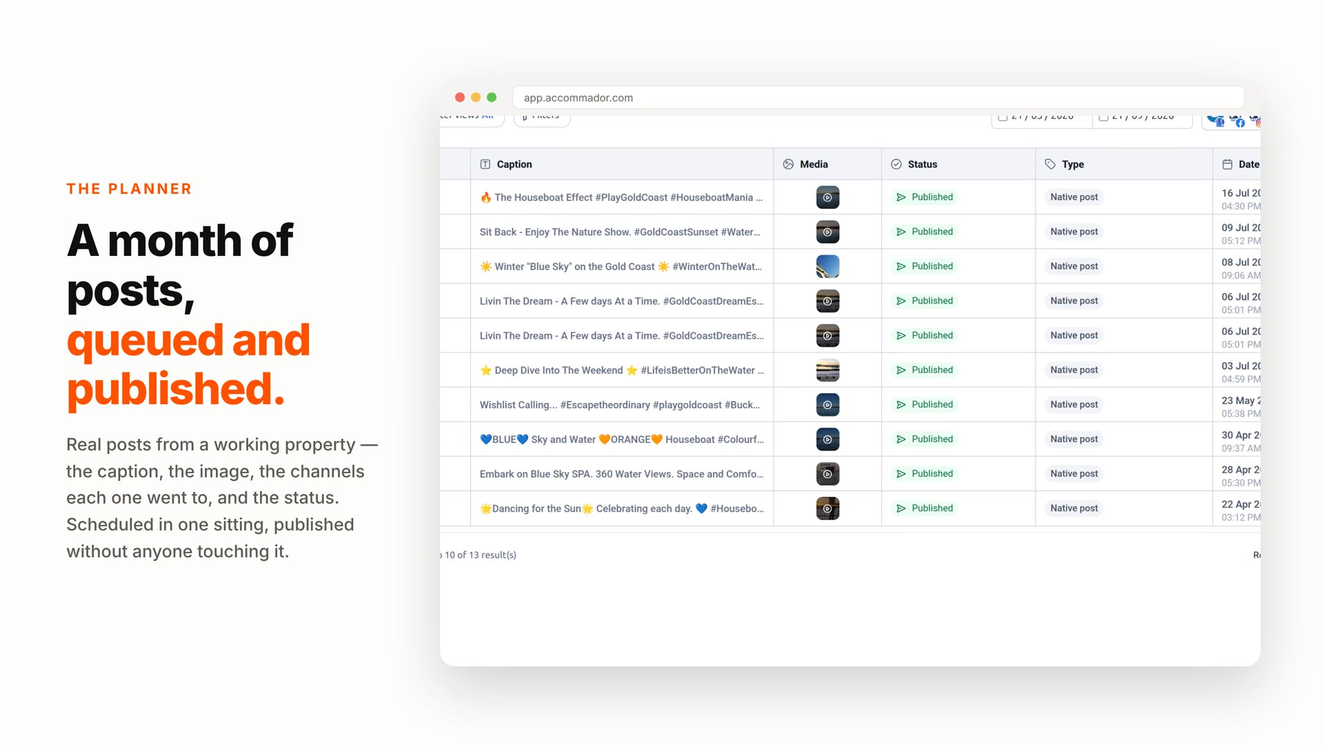 Preview of the Accommador social media planner explainer
