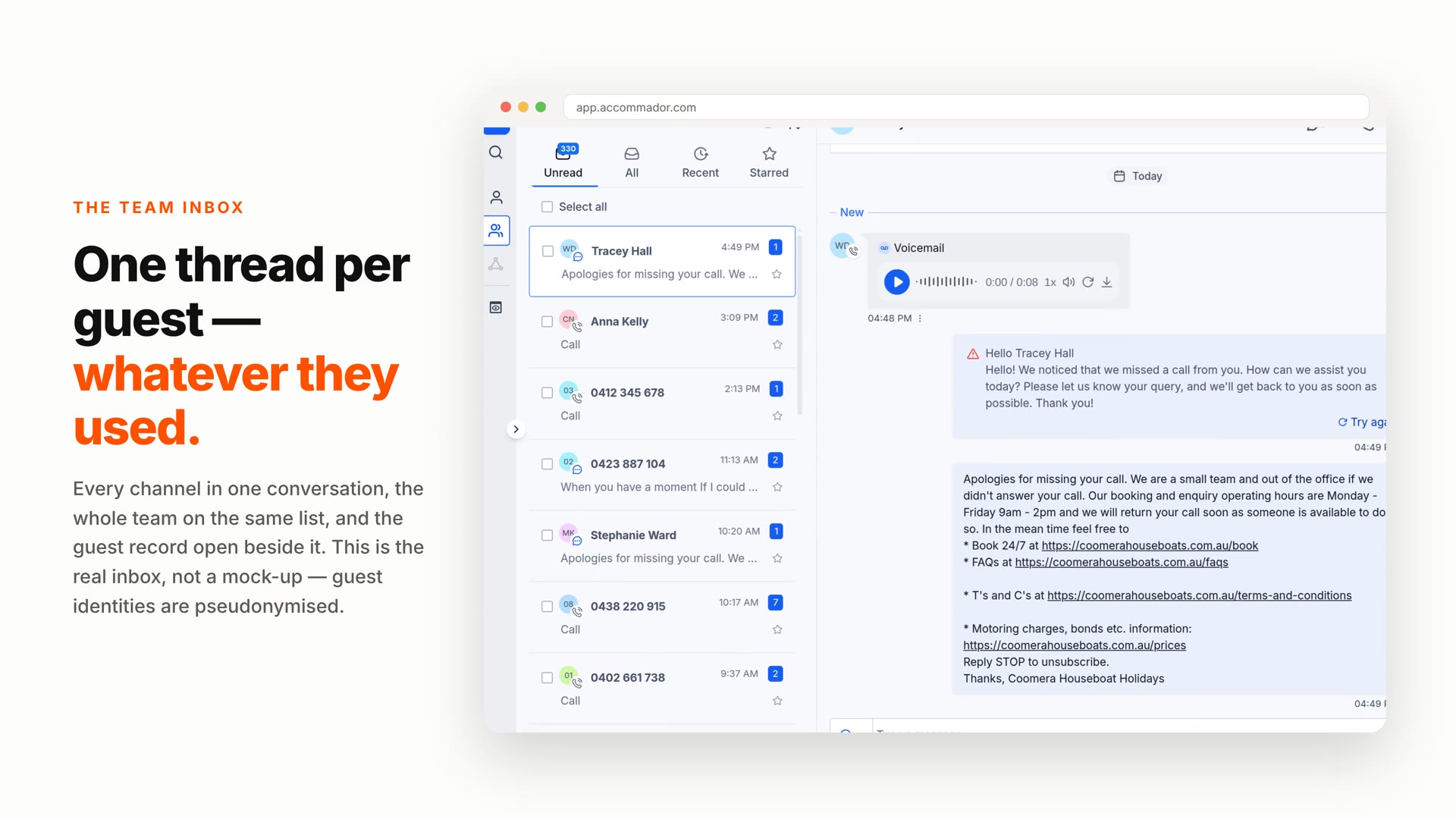 Preview of the Accommador one guest inbox explainer